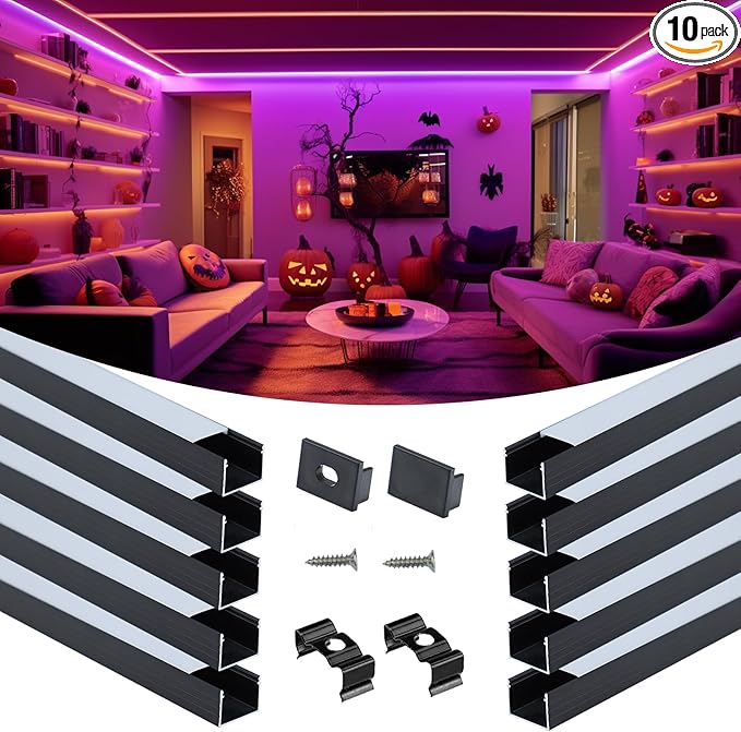 Muzata 10Pack 3.3FT/1M Plus-Size Spotless LED Channel Black LED Strip Diffuser by Muzata