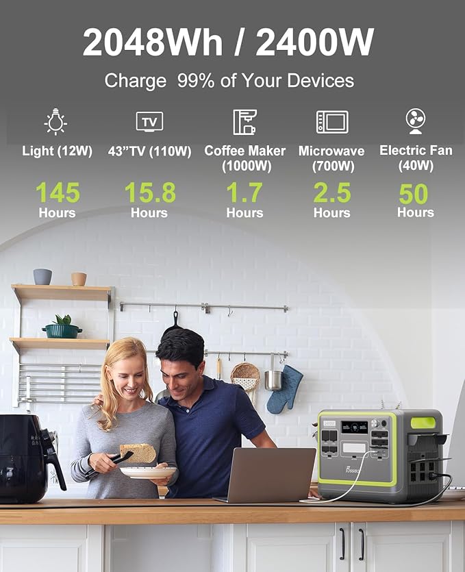 FOSSiBOT F2400 Portable Power Station 2400W, 2048Wh LiFePO4 Battery Backup/6 x - Image 2