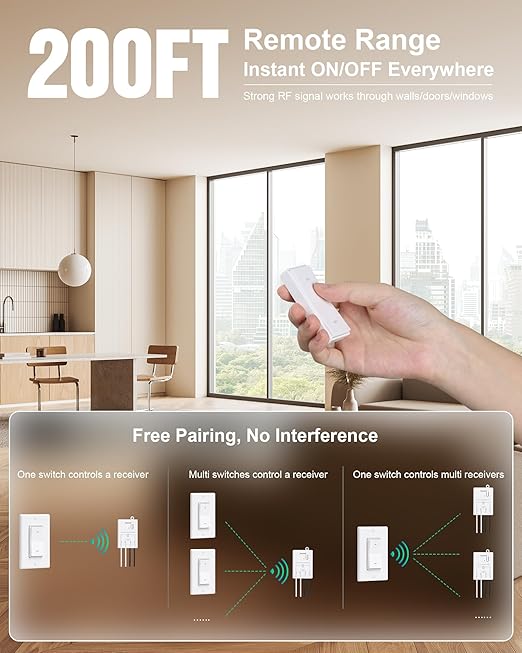 TREEWELL Wireless Light Switch and Receiver Kit, Decorator Rocker Wall Switch - Image 4
