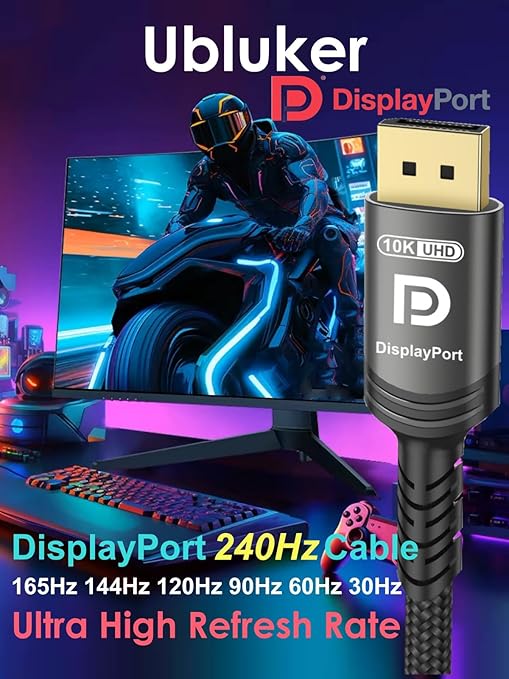 Ubluker 10K 8K DisplayPort 2.1 Cable 54Gbps 8 FT, Certified DP to DP Cord 4K - Image 5