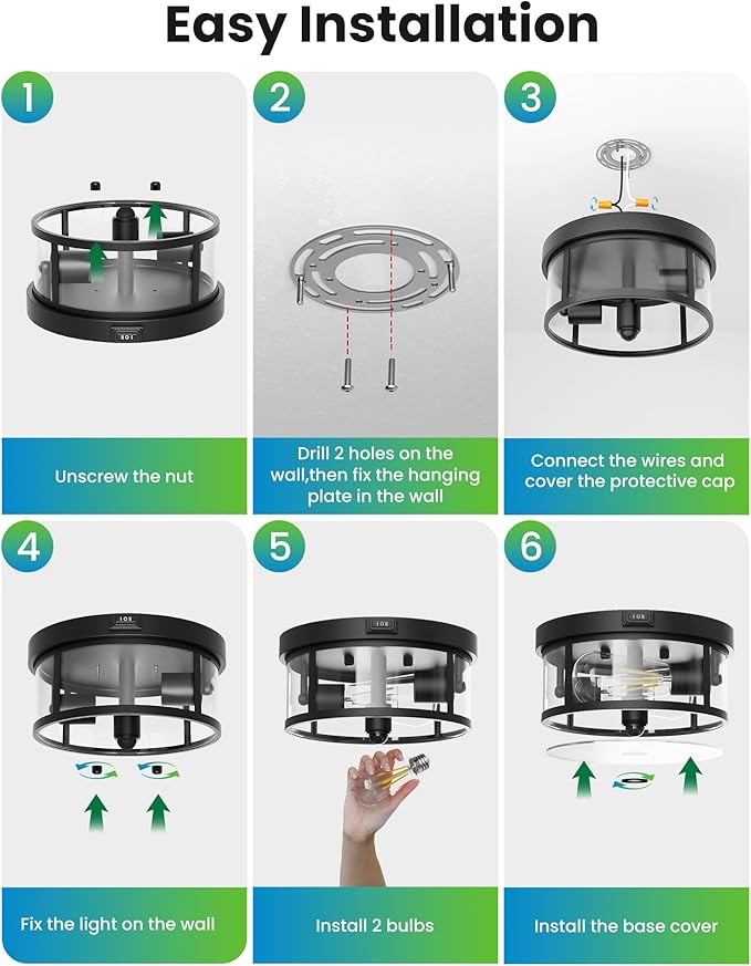 Craftersmark 2Pack Outdoor Flush Mount Ceiling Light 12.5In - Image 7
