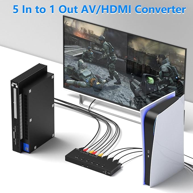 5 in to 1 Out RCA/HDMI Switcher，3 Way HDMI 2.0 + 2 RCA to HDMI Converter - Image 5