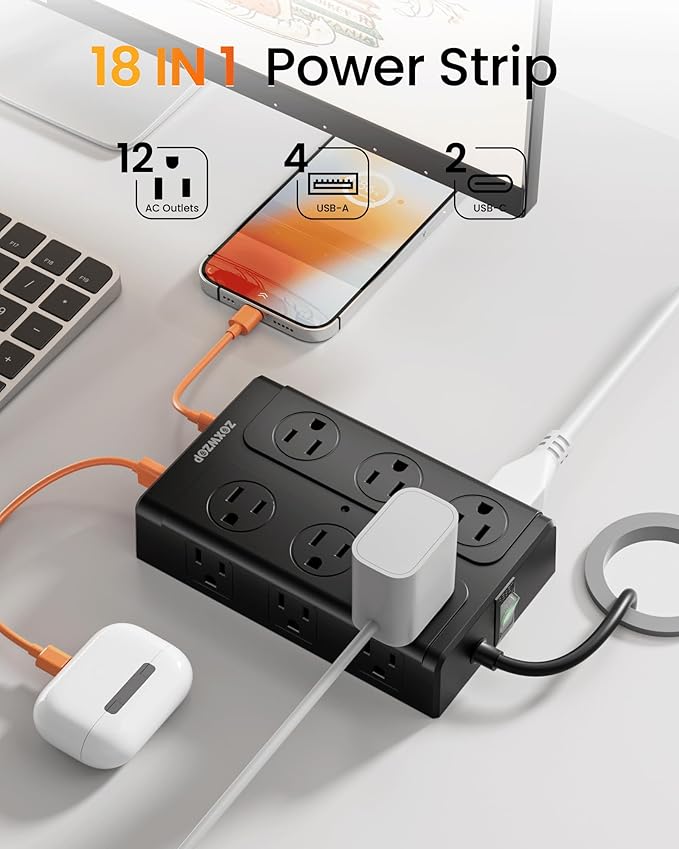 Zoxwzop Surge Protector Power Strip – 10FT Extension Cord - Image 2