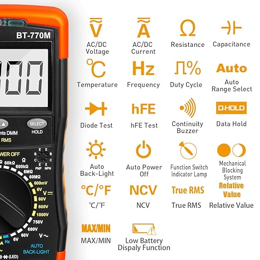 Digital Multimeter TRMS 6000 Count, BTMETER BT-770M Auto/Manual Ranging DMM - Image 5