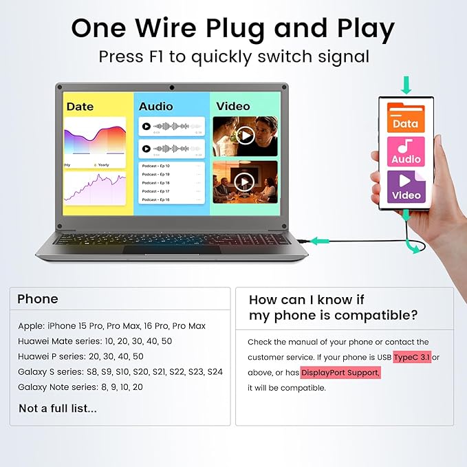 Portable Monitor with Keyboard, 14inch 1080P FHD Lapdock Compatible with - Image 5