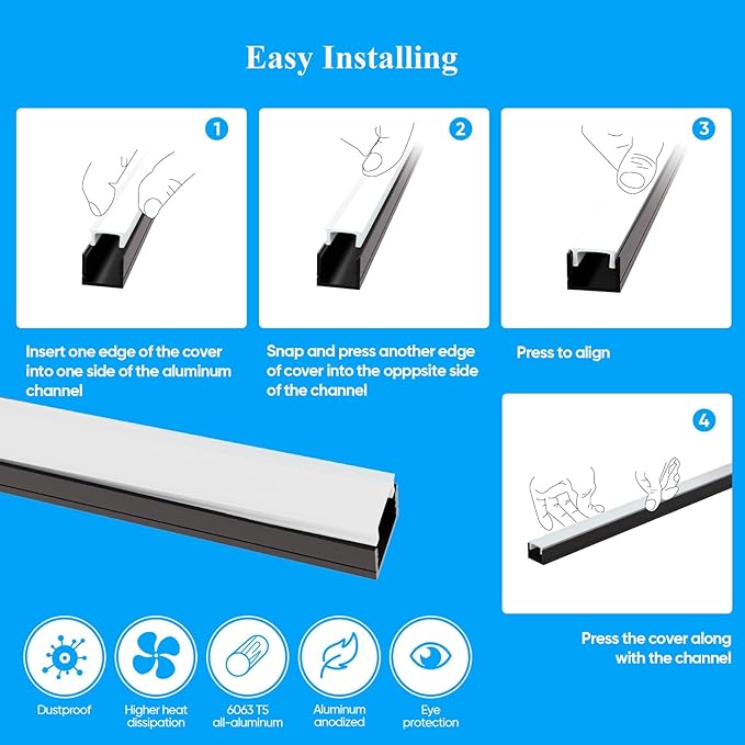 Besseto 10 Pack 1M/3.3Ft LED Aluminum Channel - Image 4