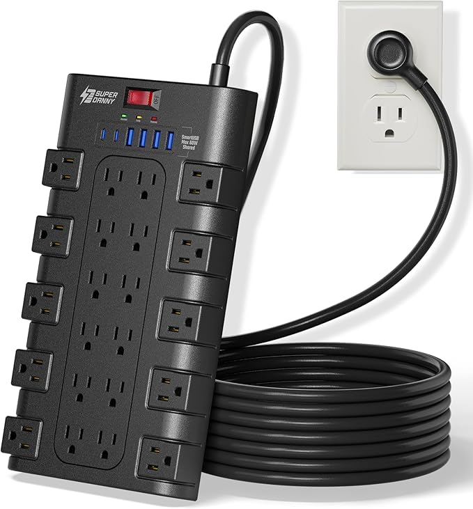 10Ft Power Strip Surge Protector, SUPERDANNY Charging Station 22 Outlets by SUPERDANNY