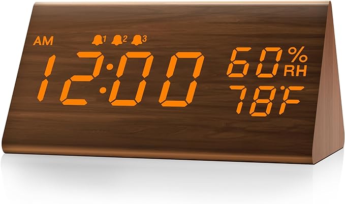JALL Digital Alarm Clock, with Wooden Electronic LED Time Display, 3 Alarm by JALL