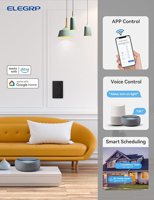 ELEGRP Single Pole Smart Dimmer Light Switch DPR10, 2.4GHz Wi-Fi Dimmer Switch - Image 3