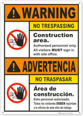 Brimar - 10" x 14" - Bilingual Warning Construction Area No Trespassing Sign - by BrimarIndustries