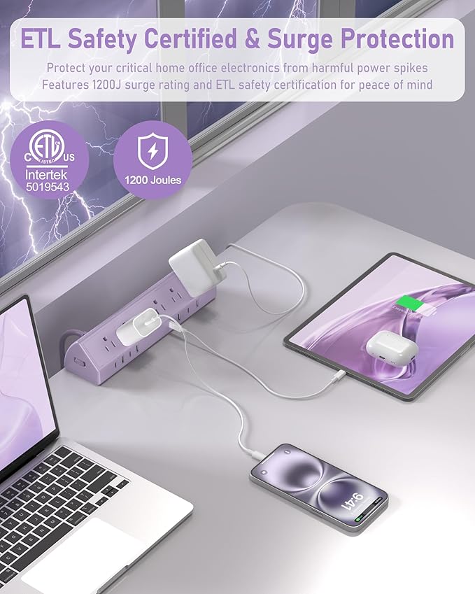 Jgstkcity Desk Clamp Power Strip, 65W Fast Charging Station, 4 USB-C, 4 USB-A - Image 4