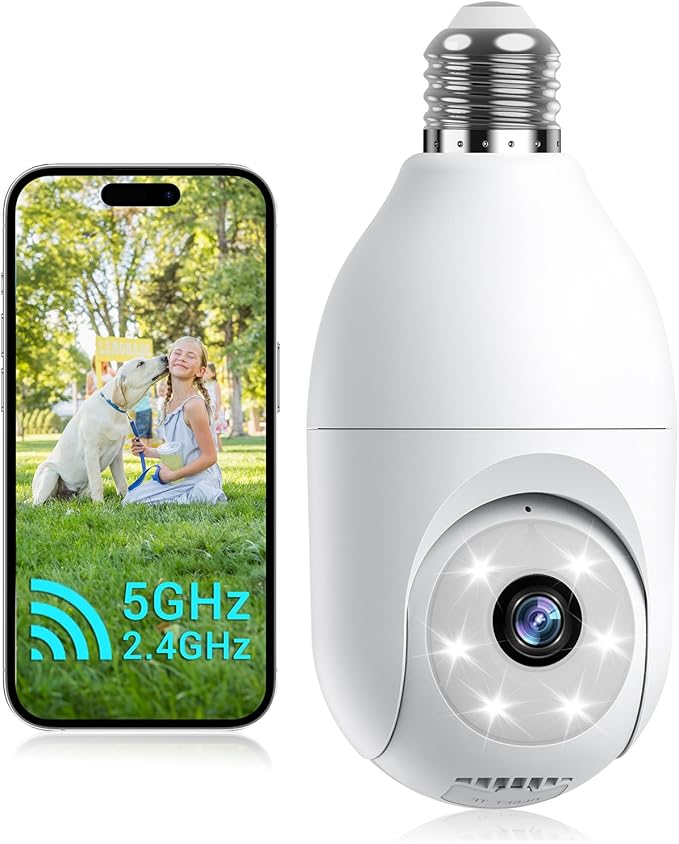 Light Bulb Security Camera Wireless Outdoor Indoor, 5G&2.4G WiFi Security by Rocktone