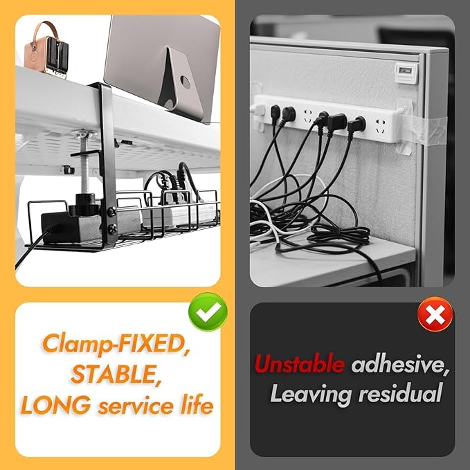 Under Desk Cable Management Tray No Drill 2pack Kit- 15.7'' Long 5.1'' Wide Tray - Image 4