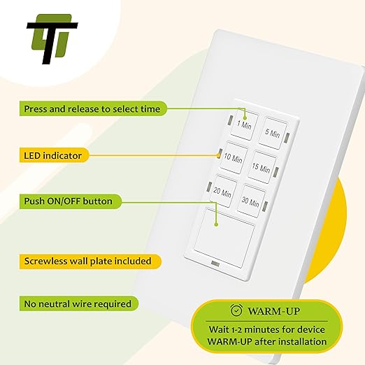 TG 30 Minute No Neutral Wire Countdown Timer Switch, 1-5-10-15-20-30 Min - Image 5