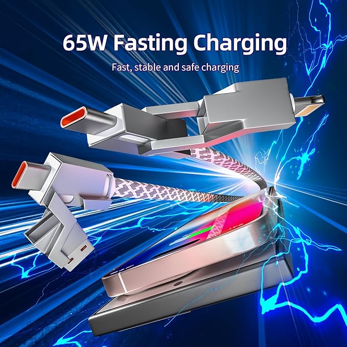 66W 4 in 1 Charging Cable, Fast Multi Charging Cable 5FT, USB C Cable Fast - Image 6