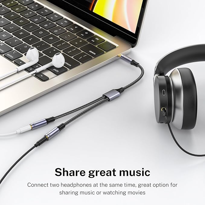 MOSWAG Headphone Splitter 3.5mm Stereo to Dual 3.5mm Female Headphone Jack - Image 3