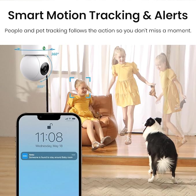 aosu 2K Security Camera Indoor, Baby Monitor Pet Camera 360-Degree - Image 4