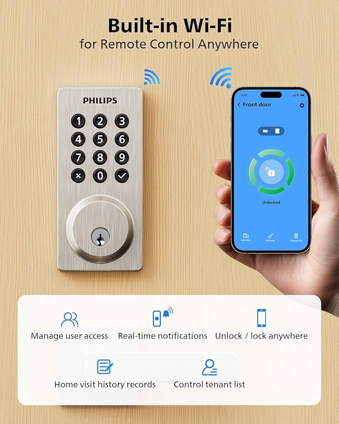 Philips Wi-Fi Smart Door Lock, Keyless Entry Door Lock - Image 2