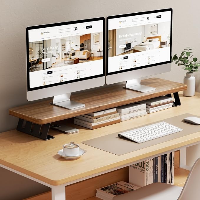 NestNeat Dual Monitor Stand Riser, 39 Inch Large Wood Monitor Stands - Image 6