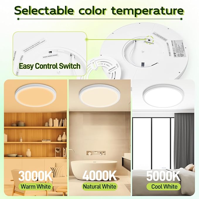 hykolity 9 Inch Selectable CCT LED Round Flat Panel Light, 18W 1800LM - Image 2
