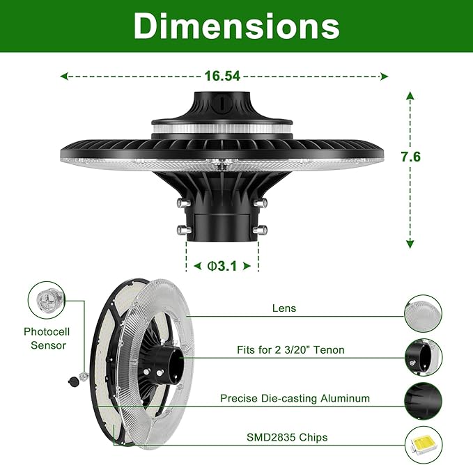 100W LED Post Top Light with Photocell, 14000Lm 5000K Circular Area Pole Lights - Image 4