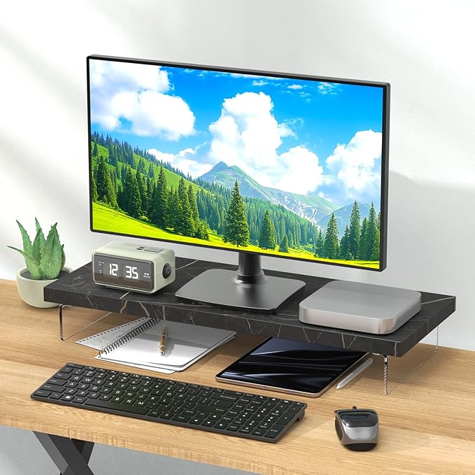 SSWOOD Monitor Stand Riser, Wood & Acrylic Computer Monitor Stand Desk Desktop - Image 2
