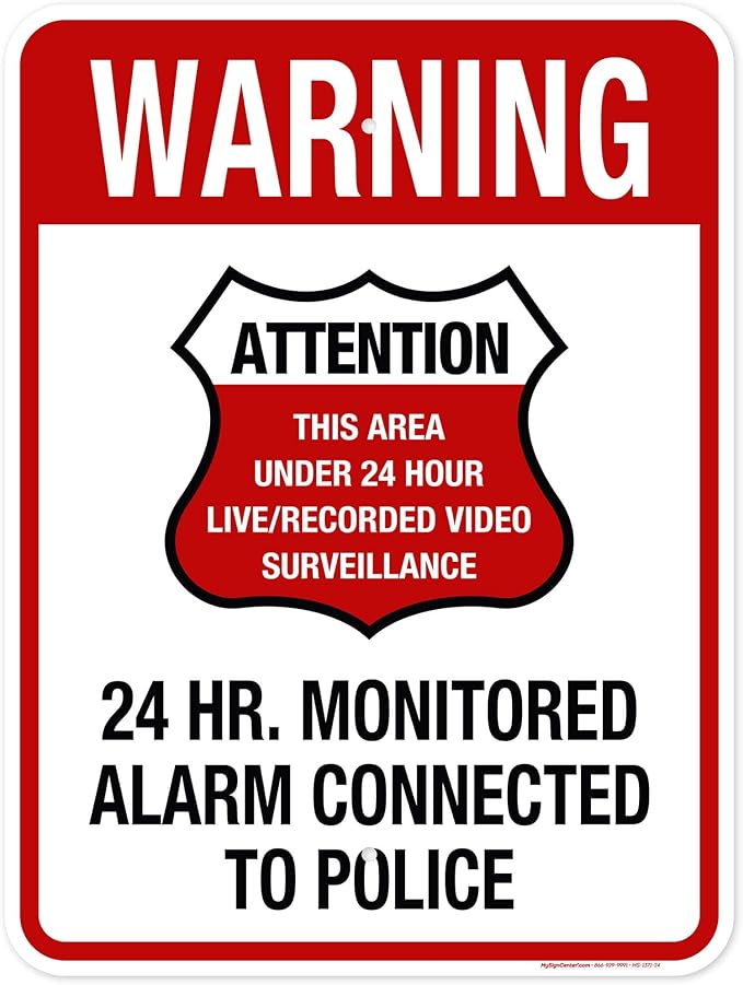 Warning 24 HR. Monitored Alarm Connected To Police Sign, 18x24 Inches, Rust by MySignCenter