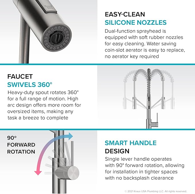 KRAUS Oletto Commercial Style Single Handle Pull Down Kitchen Faucet - Image 3