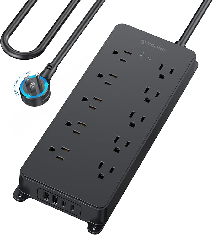 TROND Surge Protector Power Strip 10ft, 360° Rotating Flat Plug, ETL Listed by TRONDOfficial