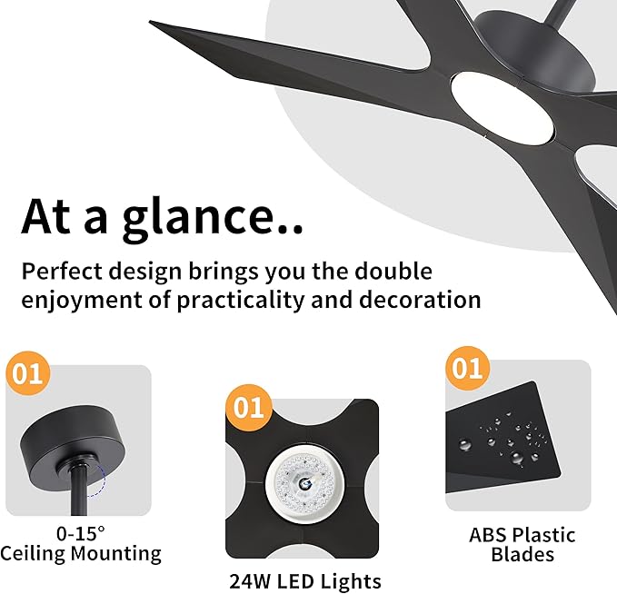 WINGBO 64" Wet Rated Outdoor Ceiling Fan - Image 5