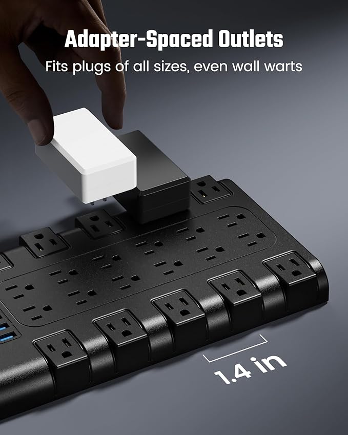10Ft Power Strip Surge Protector, SUPERDANNY Charging Station 22 Outlets - Image 7