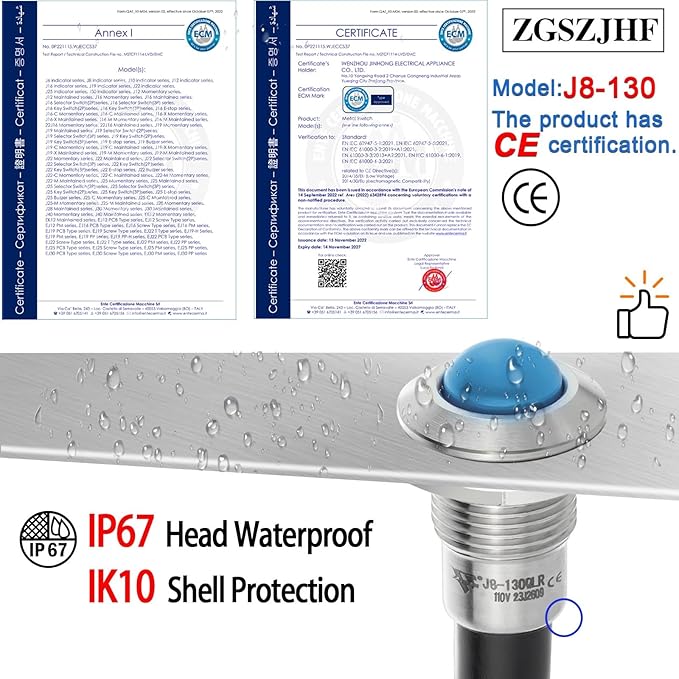 ZGSZJHF UL Listed Mini Indicator Light 8mm 0.31" Waterproof IP67 110V-120V - Image 2