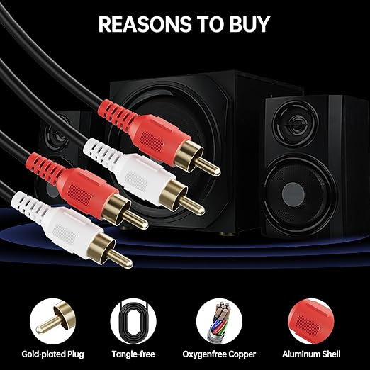 Sjorks RCA Cable 30ft, 2RCA Male to 2RCA Male, Audio Stereo Subwoofer Cable - Image 2