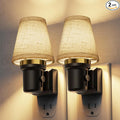 L LOHAS LED Night Lights Plug into Wall, 2 Pack Linen Fabric Round Platform by LLOHASLED