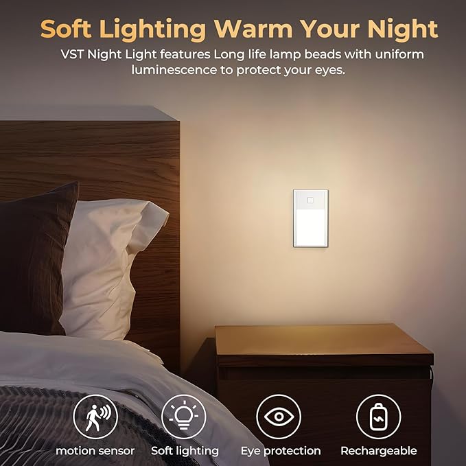 VST Motion Sensor Step Night Light, Rechargeable Battery Powered Stair Lights - Image 2