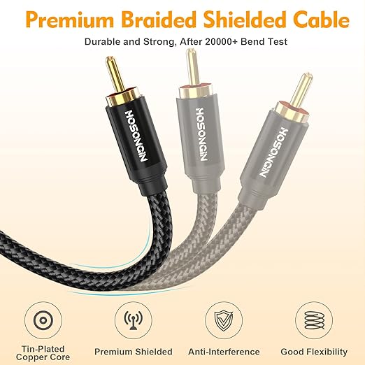 HOSONGIN RCA Splitter 1 Male 2 Female Audio Cable, 24K Gold-Plated Plug - Image 5