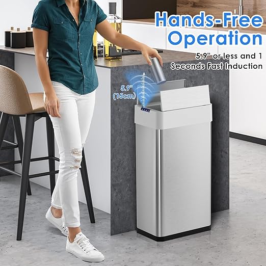 Arlopu 18.5 Gal Automatic Trash Can, 70L Stainless Steel Motion Sensor Garbage - Image 4