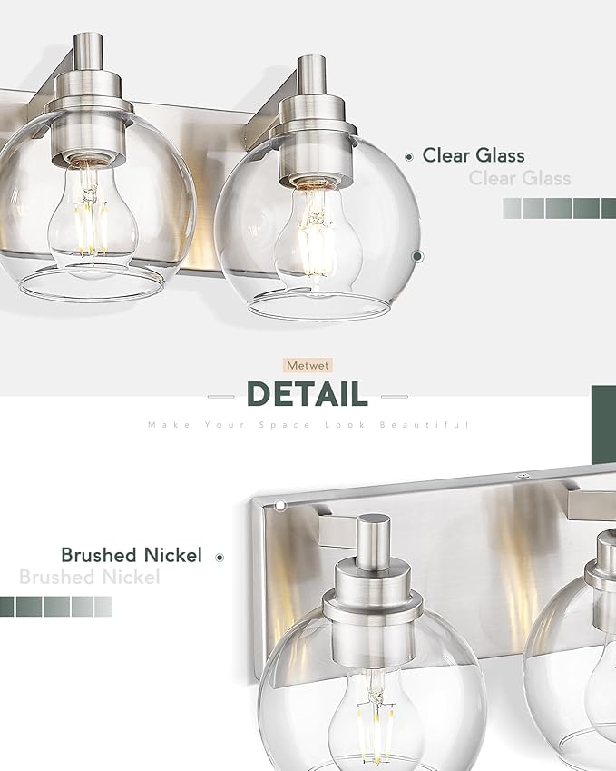 METWET Bathroom Light Fixtures, 6 Light Brushed Nickel Vanity Light, 38 Inch - Image 3