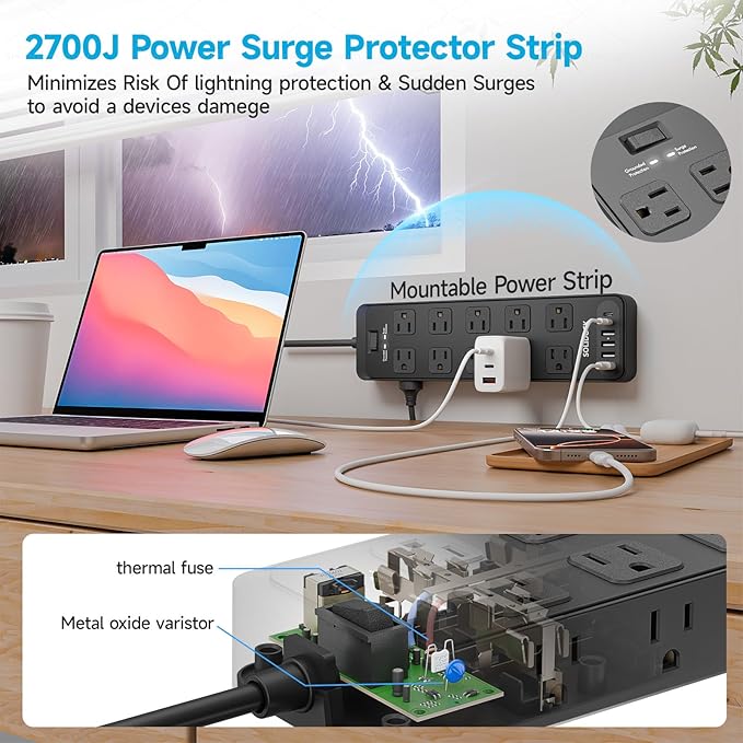Solidock Power Strip Surge Protector Flat Plug - Image 8
