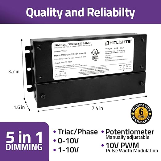 HitLights 120W Dimmable LED Driver, Electronic Transformer, 120V AC to 24V DC - Image 5