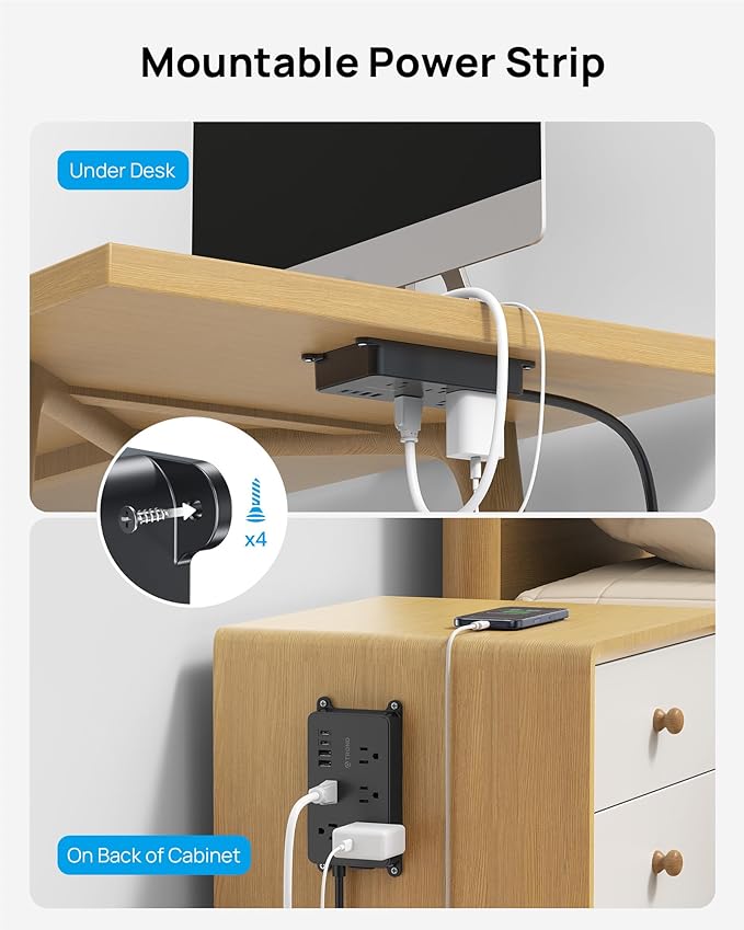 TROND 360° Rotating Flat Plug Power Strip, 5 Widely-Spaced Outlets - Image 4