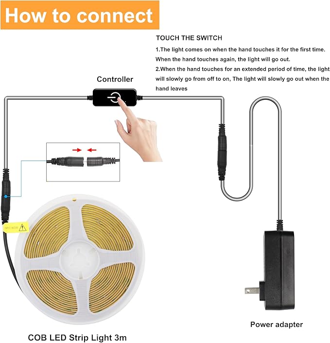 Pandery COB LED Strip 5m, 16.4ft LED Strip Lights, Touch Dimmable LED Strips - Image 3