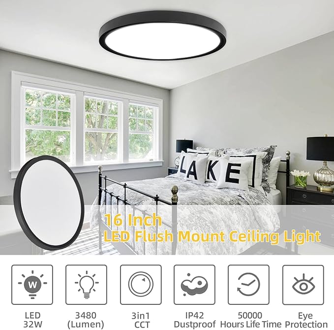 RLEDPZTX Led Flush Mount Ceiling Light, 16 Inch 32w 3480lm, 3000k/4000k/6000k - Image 4