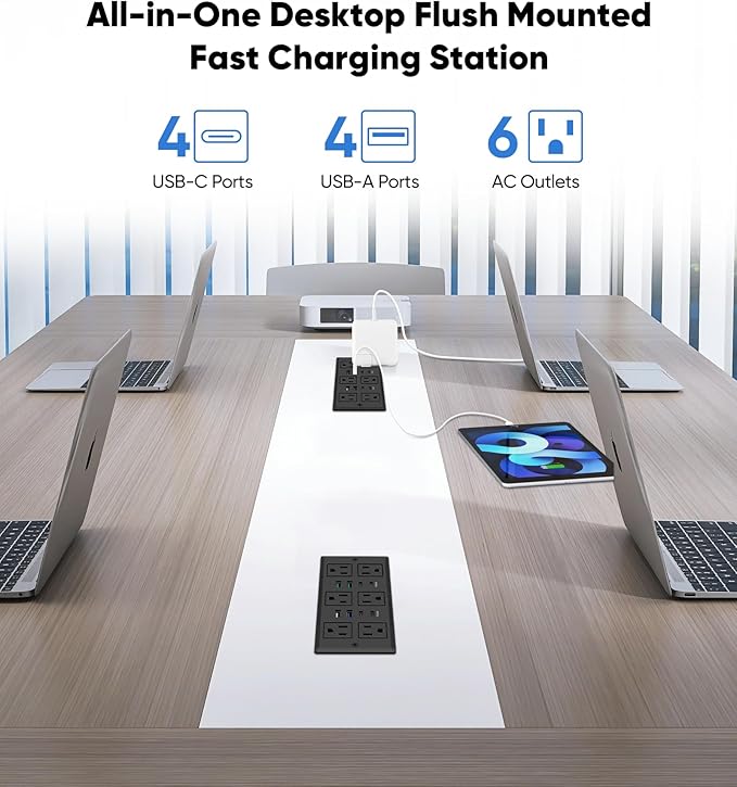 Recessed Power Strip with 45W USB C, Furniture Desk Flush Mount Outlet - Image 2