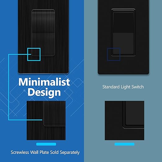 LIDER Brushed Black Minimalist Design Decorator Switch, Frameless Paddle Wall - Image 4