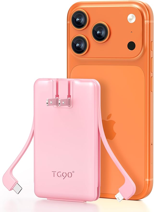 TG90° 5000mAh Portable Charger Built-in AC Wall Plug and Cables, Slim Fast - Image 9