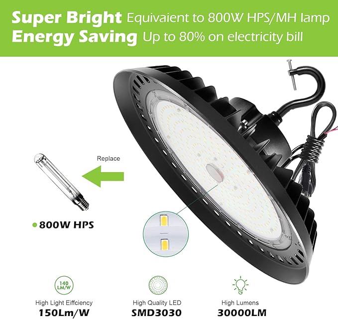 BFT UFO LED High Bay Light 200W 5000K High Bay LED Shop Lights 30000LM 1-10V - Image 4