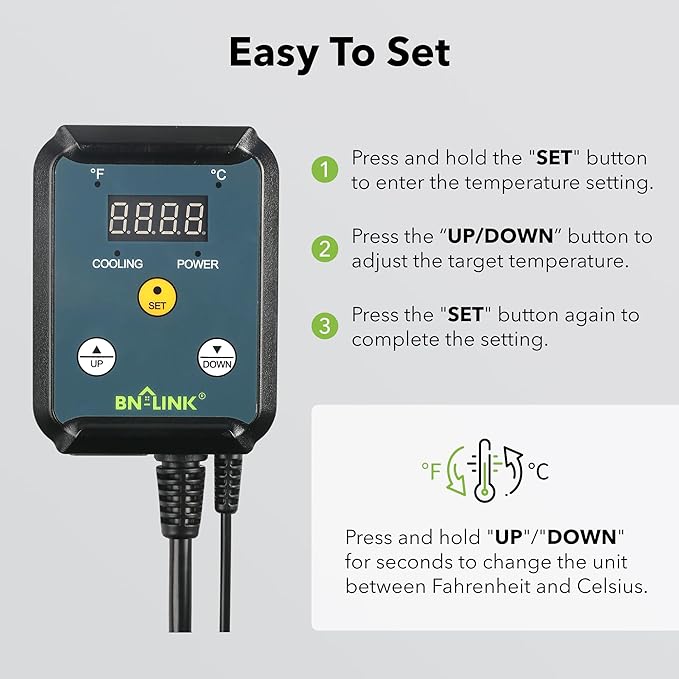 BN-LINK Digital Cooling Thermostat Controller, Temperature Controlled Outlet - Image 4