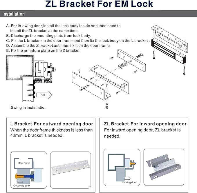 Z and L Bracket for 280KG 600LBS Holding Force Electromagnet Lock Single Door - Image 5