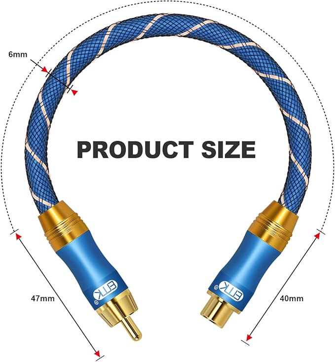 RCA Extension Cable EMK RCA Male to Female Cable Gold Plated Copper Shell Heavy - Image 7